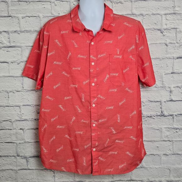 Budweiser Shirt Mens Size 2XL Red Short Sleeve Button Down Logo Pattern - Picture 1 of 16